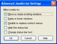 Advanced JavaScript Options window